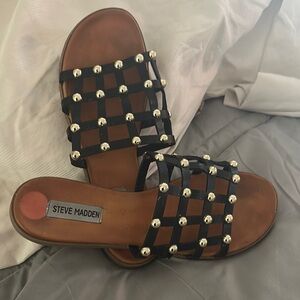 Steve Madden Black and Gold Women's Sandals